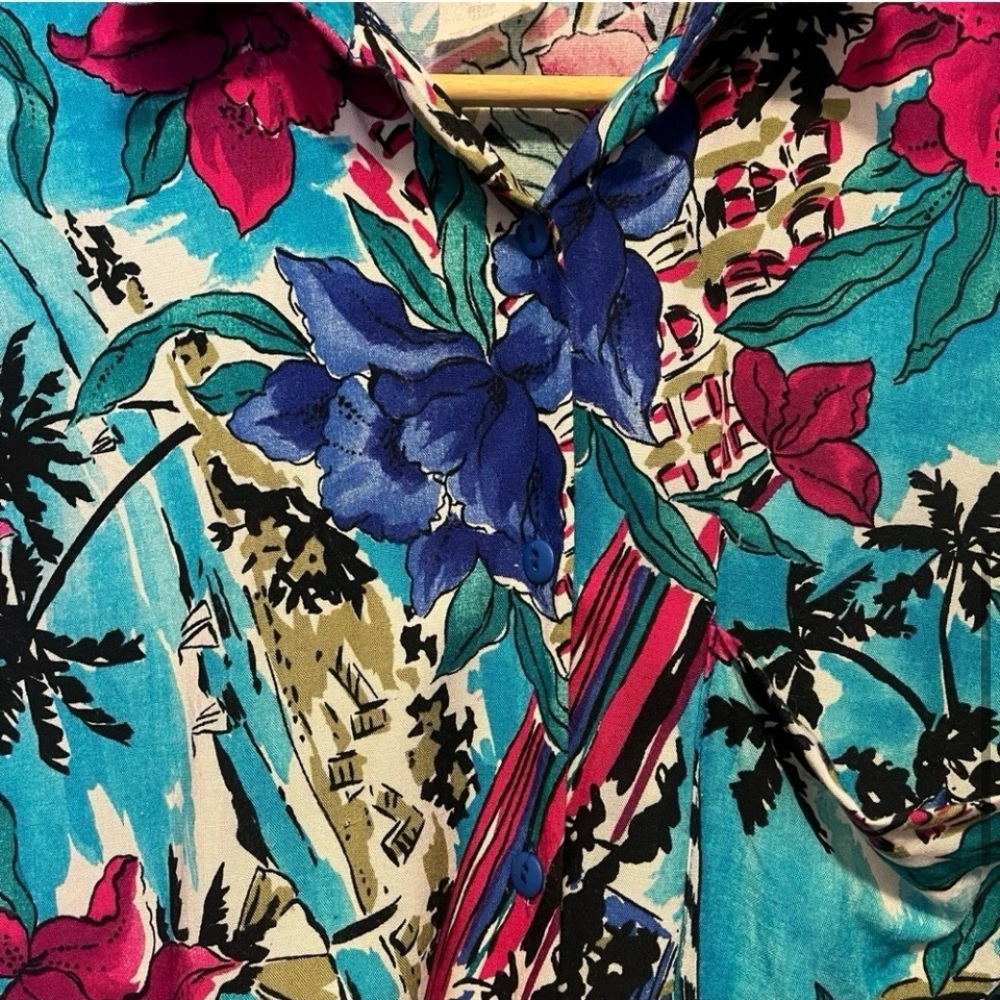 Vintage Hawaiian shirt blue pink floral M - Picture 7 of 10